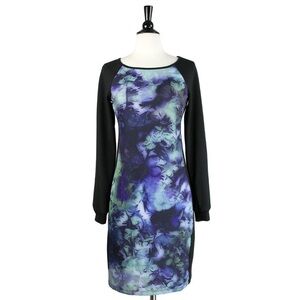 Lavand. Black and Blue Floral Dress L NWT